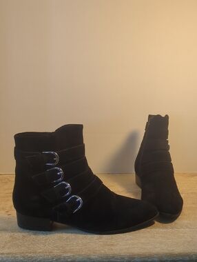 New Vagabond Black Suede Gigi Ankle Boots with Buckle Straps Eur 39